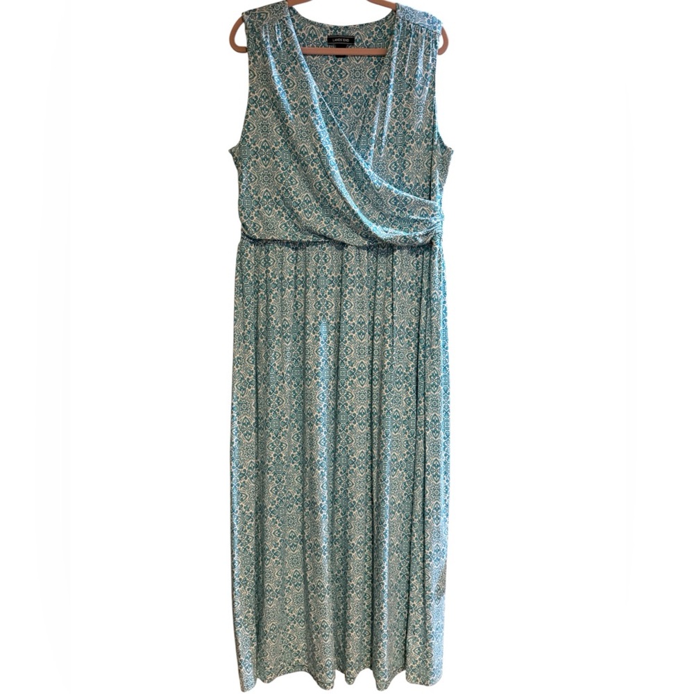 Lands' End Blue Patterned Sleeveless Maxi Dress
